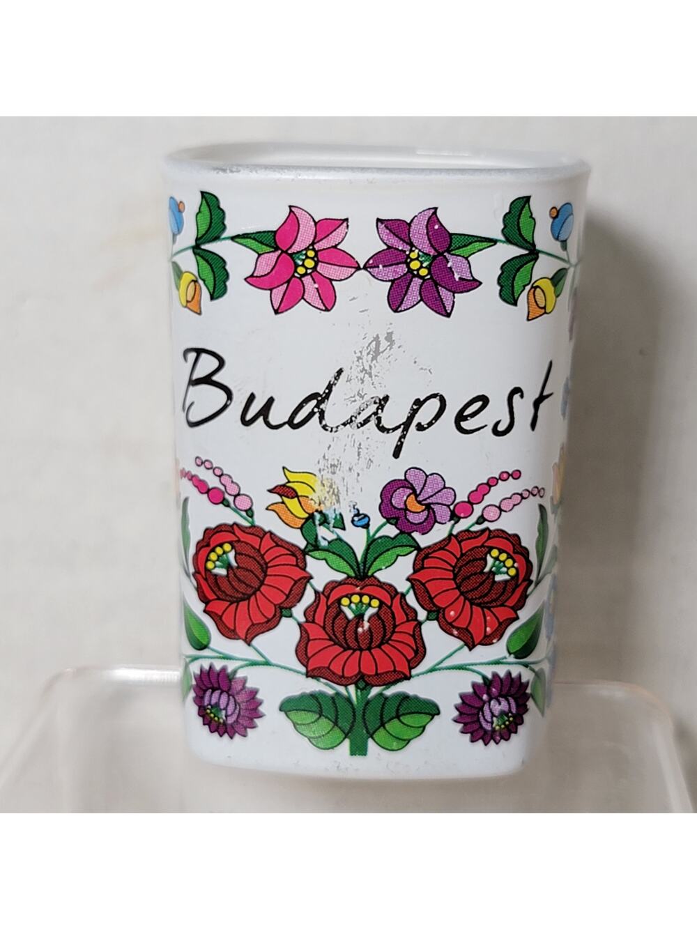 Square Shot Glass Budapest, Hungary w/ Flowers